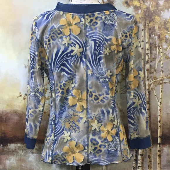 EUC LIOR PARIS EUC Pretty  Blue/Yellow Lined Top - Picture 7 of 11